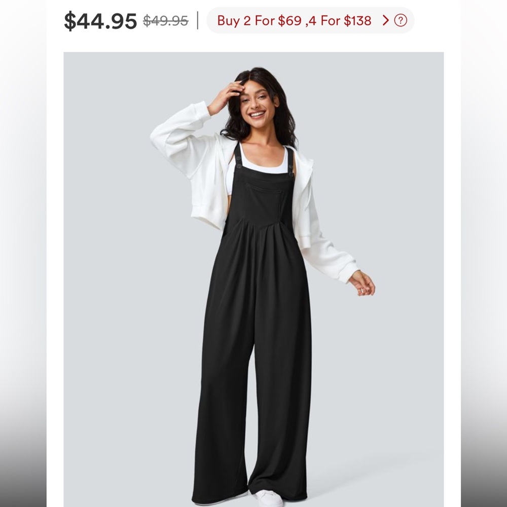 HALARA Black Waffle Knit Wide Legged Single Pocket Overalls